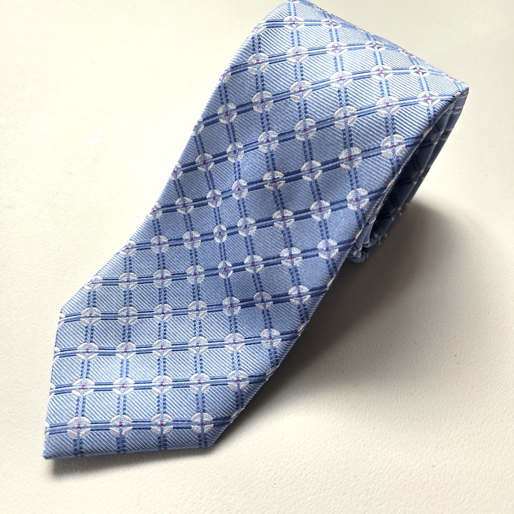 Santorelli Mens 100% Silk Neck Tie Blue Geo Hand‎ made China 100% Silk